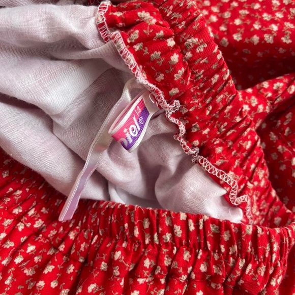 Vintage Red Floral Print Patchwork Western Prairie Square Dance Skirt - Picture 5 of 8